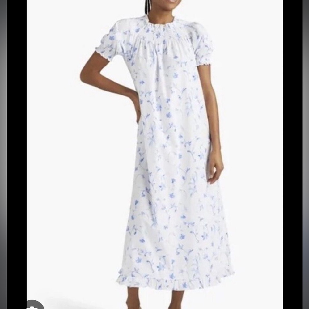 Hill House White and Blue Smocked Dress